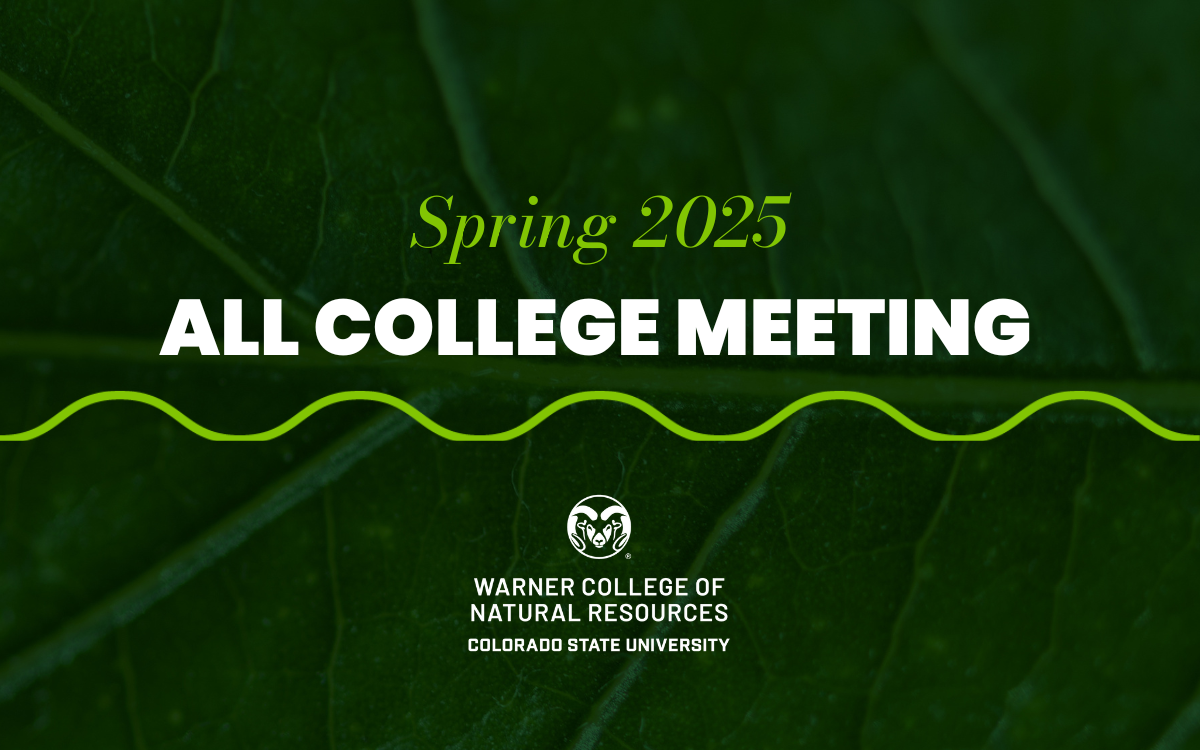 image with words ''Spring 2025: All College Meeting'' and the WCNR logo