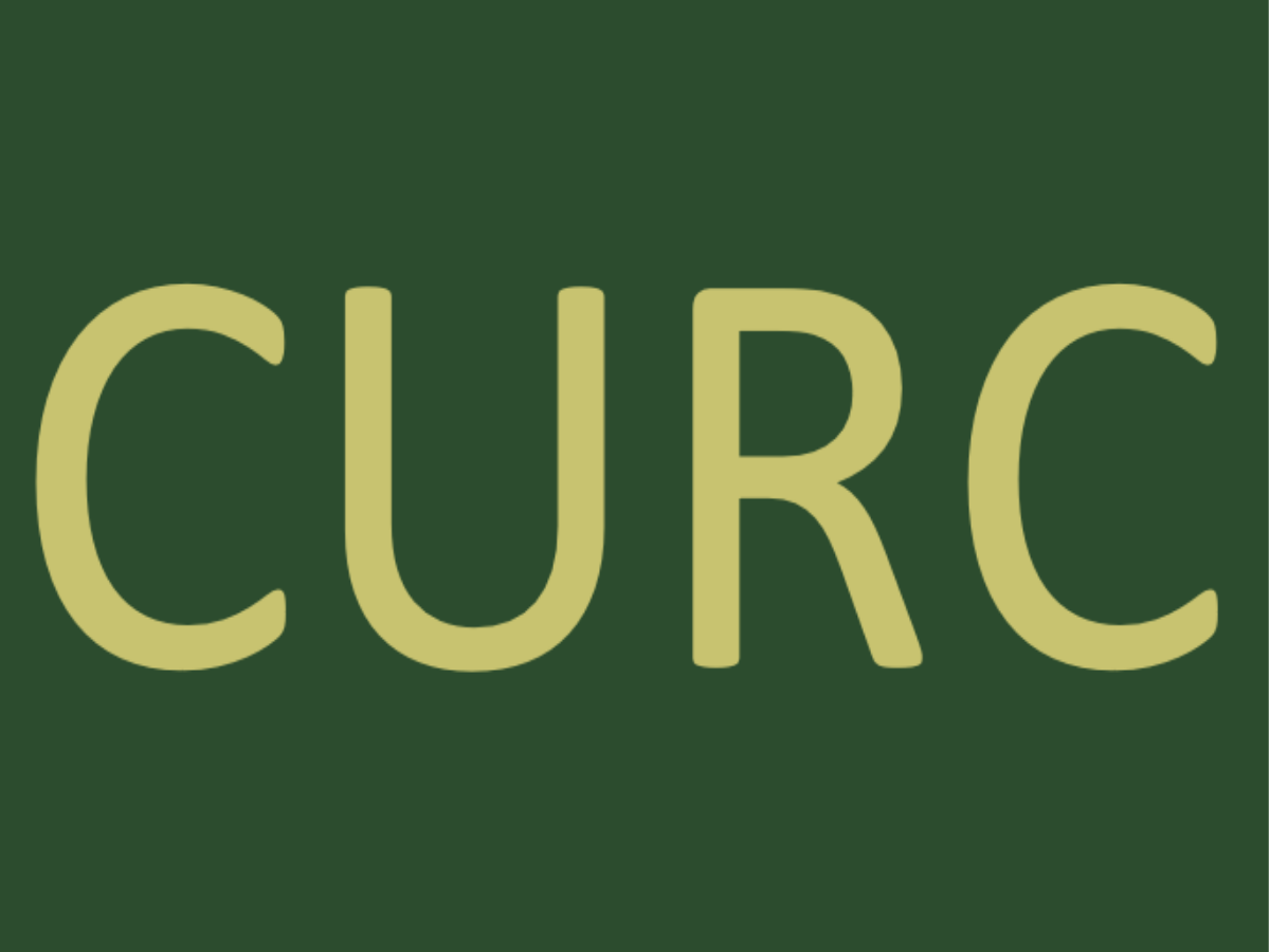 The letters ''CURC'' in gold letters on a green background