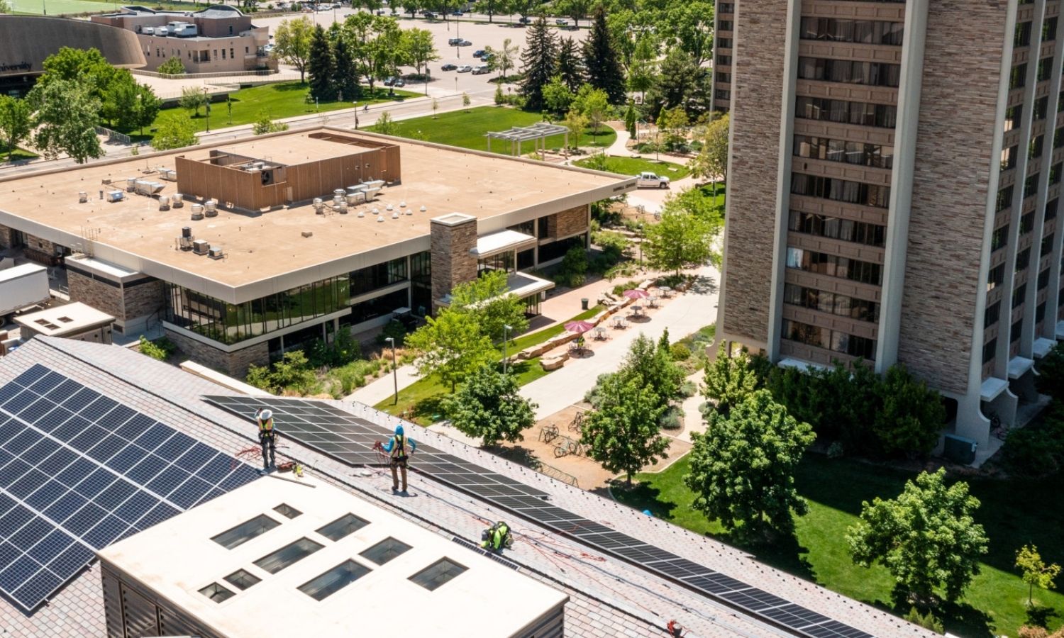 photo of a roof at CSU with solar panels 