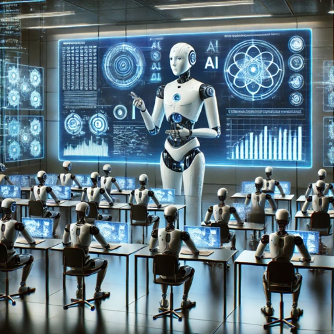 graphic of a robot teaching student robots