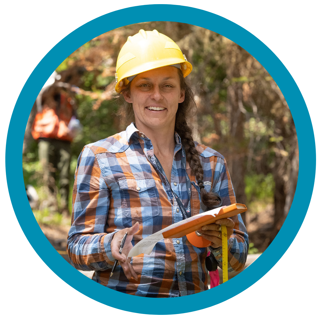 photo of Camille Stevens-Rumann wearing a yellow hard hat