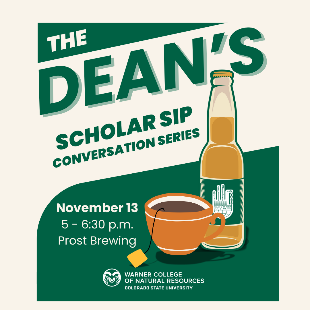 graphic with a beer bottle and tea cup with the words ''The Dean's Scholar Sip Conversation Series, November 13, 5 - 6:30 p.m. Prost Brewing''