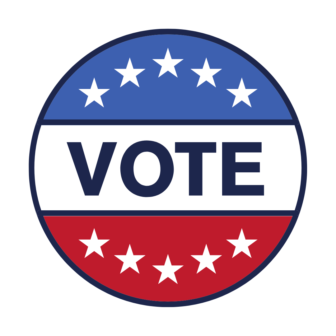 icon with the word ''vote'' and white stars on a blue background and a red background