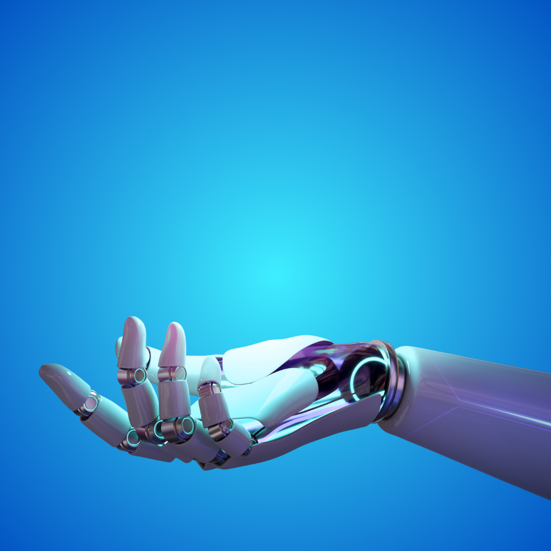 photo of a robotic hand against a blue background