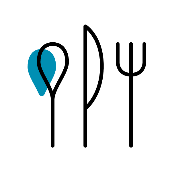 Icon of a spoon, knife, and fork. 