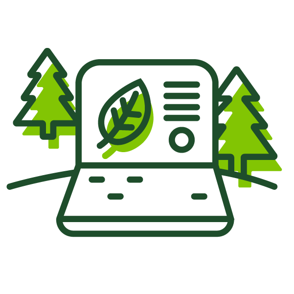  An icon of a laptop with trees in the background. 