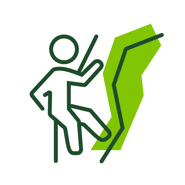 icon of a person climbing a rock 