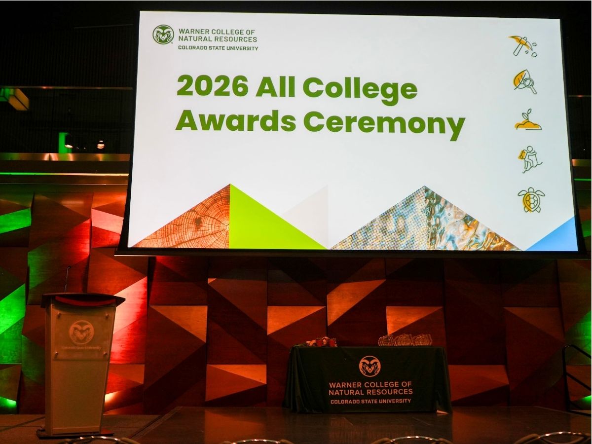 The projector screen at the 2026 All College Awards Ceremony
