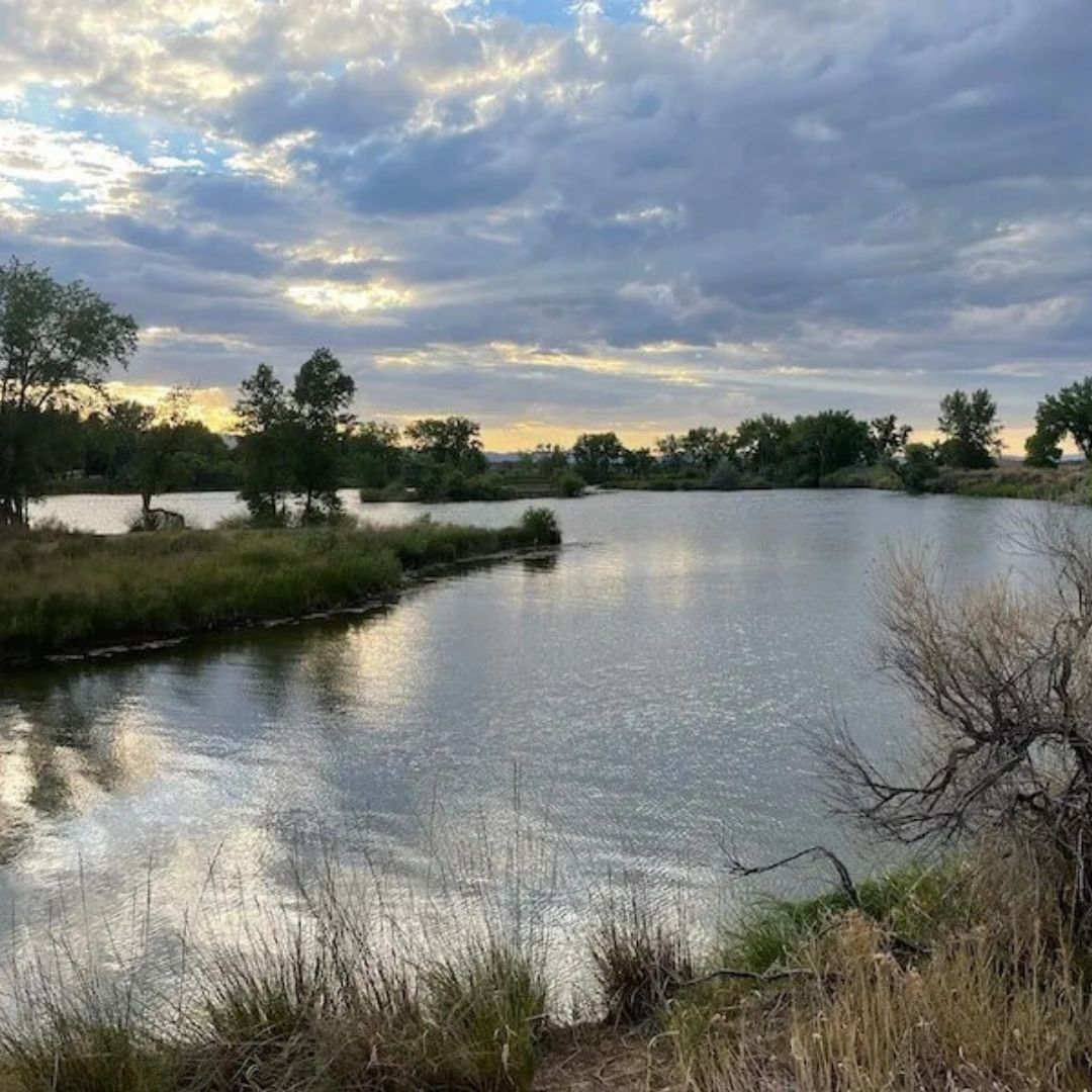 A river with dark clouds in the sky.