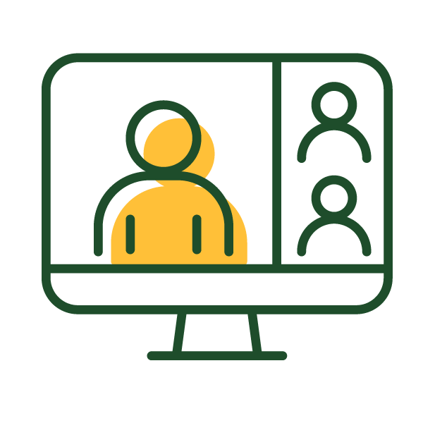 Icon of a computer screen with three people on the screen